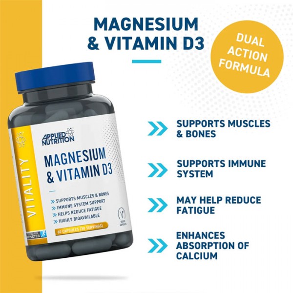 Applied Nutrition Magnesium Bisglycinate & Vitamin D3 - 60 Capsules