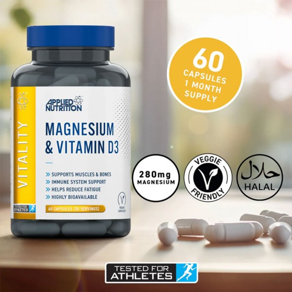 Applied Nutrition Magnesium Bisglycinate & Vitamin D3 - 60 Capsules