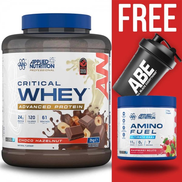 Applied Nutrition Critical Whey 2kg + Free Amino Fuel + Free ABE 400ml Shaker