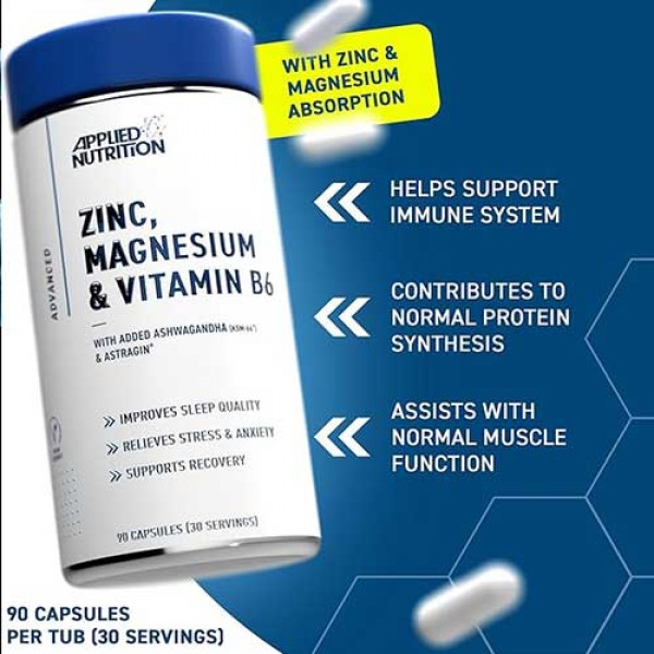 Applied Nutrition Zinc, Magnesium & Vitamin B6 Capsules With Ashwagandha - 90 Caps
