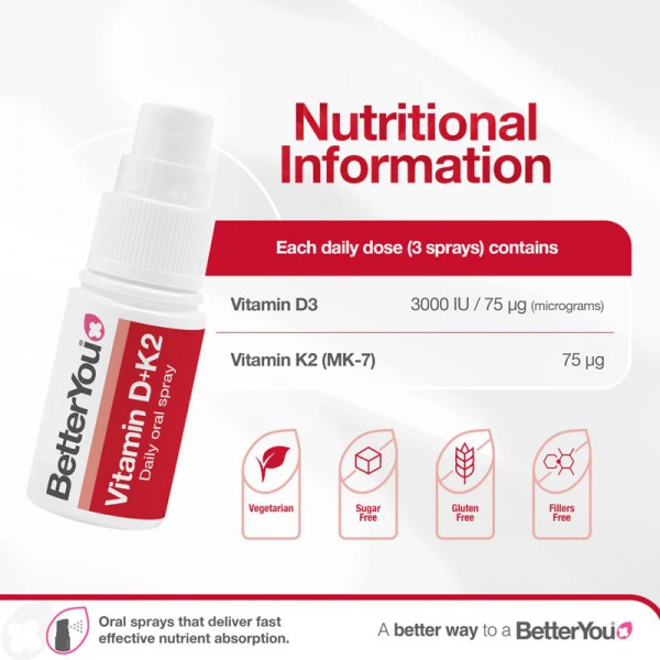 BetterYou Vitamin D3 3000iu + K2 Oral Spray 12ml