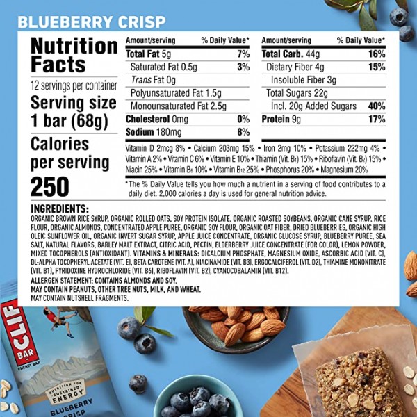 Clif Blueberry Almond Crisp Energy & Protein Bars - 12 Bars