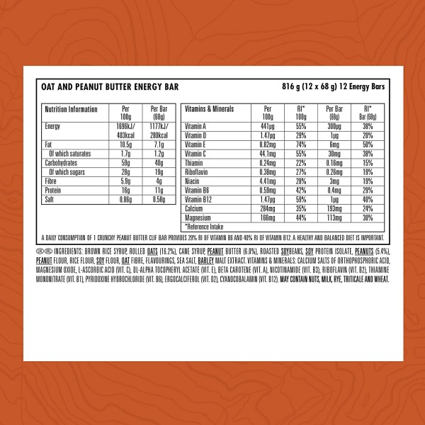 Clif Crunchy Peanut Butter Energy & Protein Bars – 68g (12 Bars)