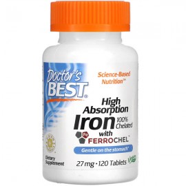 Doctor's Best High Absorption Iron with Ferrochel 27 mg - 120 Tablets