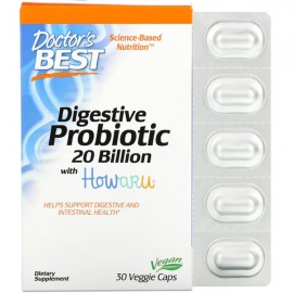 Doctor's Best Digestive Probiotic with Howaru, 20 Billion CFU, 30 Veggie Caps