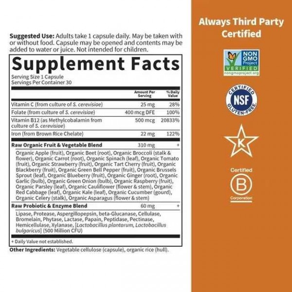 Garden Of Life Raw Iron - 30 Veg Capsules