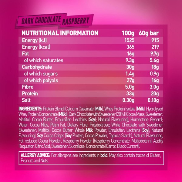 Grenade Dark Chocolate Raspberry Protein Bar 60g x 12