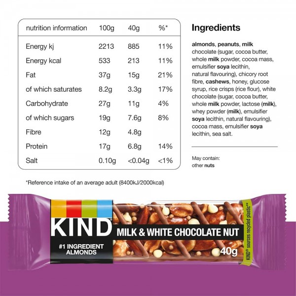 KIND Milk & White Chocolate Nut - 12 x 40g
