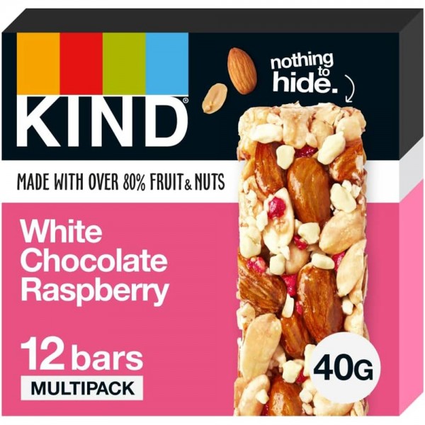 KIND White Chocolate Raspberry Bars - 12x40g *BB 10/July/2026