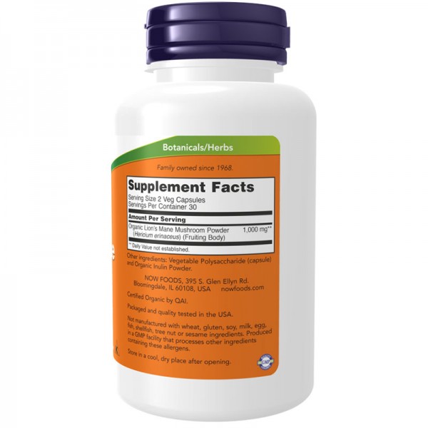 NOW Foods Lion's Mane Mushroom 500mg - 60 Veg Caps