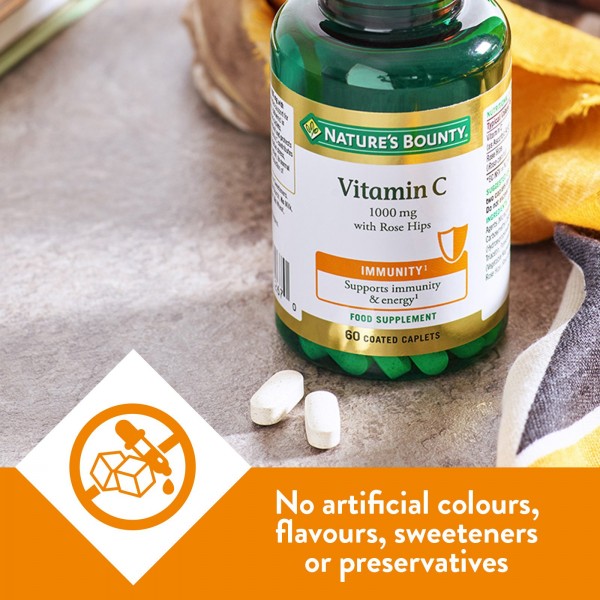 Nature's Bounty Vitamin C 1000mg with Rose Hips - 60 Coated Caplets