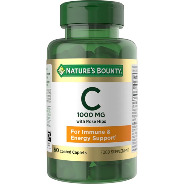 Nature's Bounty Vitamin C 1000mg with Rose Hips - 60 Coated Caplets