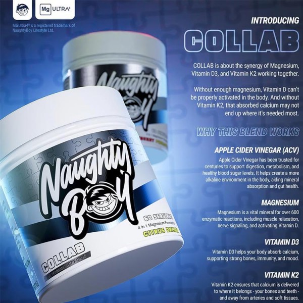Naughty Boy Collab, Magnesium, D3 & K2 - 60 Servings