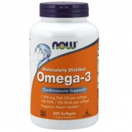 NOW Foods Molecularly Distilled 1000mg Omega 3 - 200 Softgels