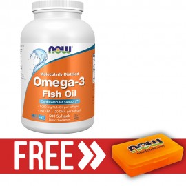 NOW Foods Molecularly Distilled 1000mg Omega 3 - 500 Softgels + Free Now Foods Pillbox