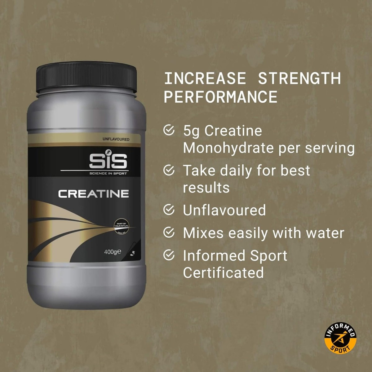 SiS Science In Sport Creatine Monohydrate Powder - 400g Unflavoured ...