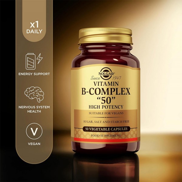 Solgar Vitamin B Complex 50 High Potency Vegetable Capsules - Pack of 50