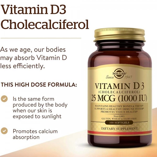 Solgar Vitamin D3 1000IU - 100 Softgels