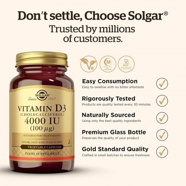 Solgar Vitamin D3 4000 IU - 60 Vegetable Capsules