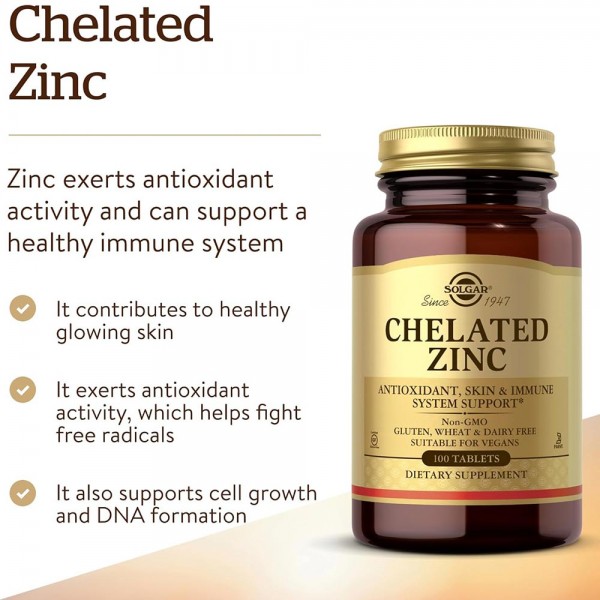 Solgar Zinc Chelated - 100 Tablets