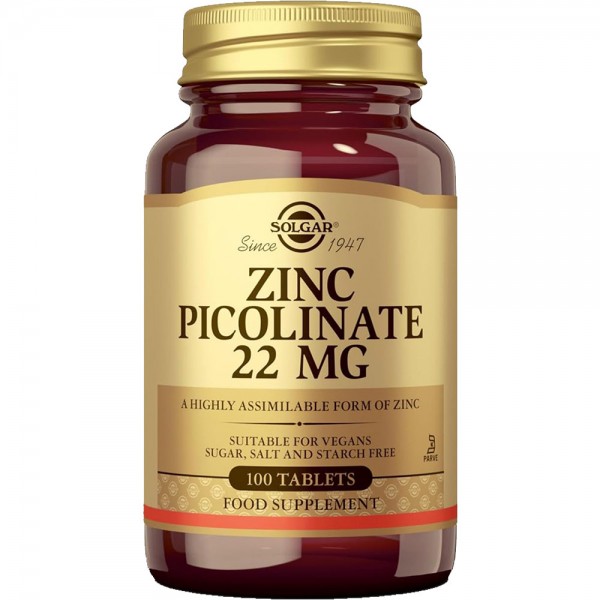 Solgar Zinc Picolinate 22mg - 100 Tablets